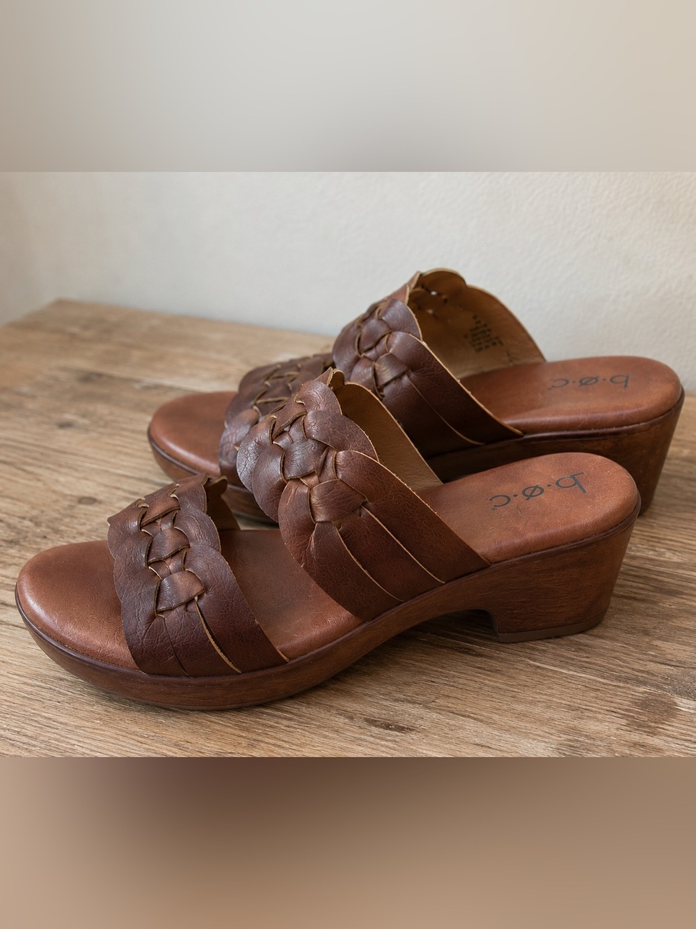BOC by Born Jillian Block Heel Double Strap Slide Sandal Tan Clog Womens SZ 7